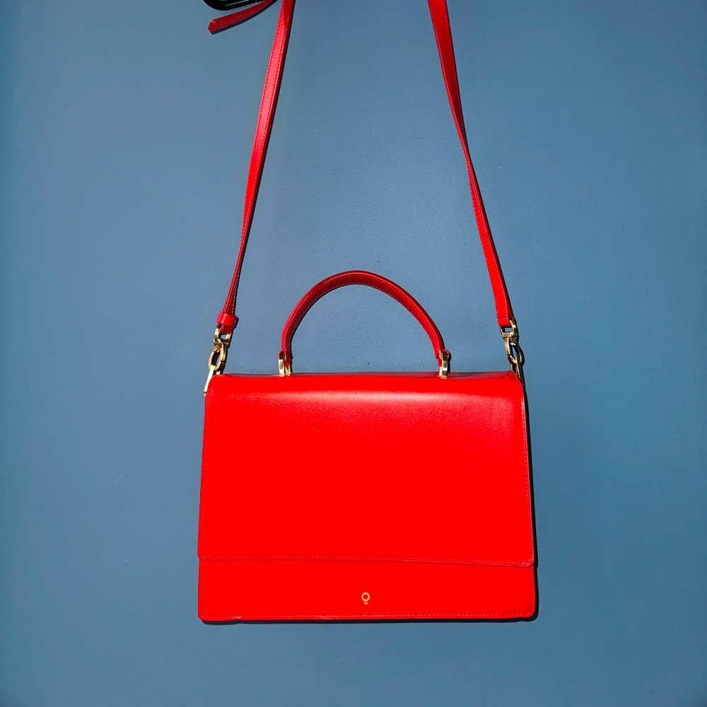 Hoze red small satchel shoulder bag with adjustable stripe